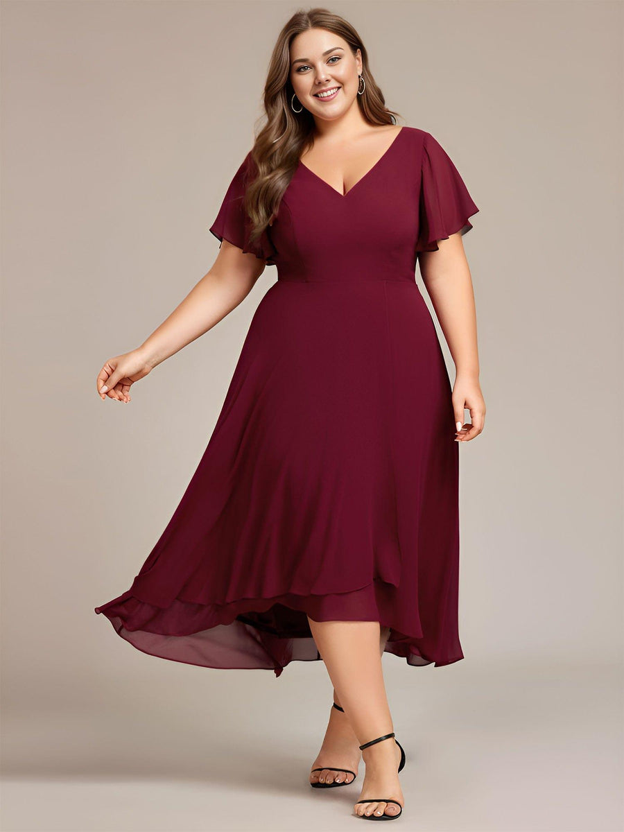 Chic Plus Size A-Line Chiffon V-Neck Bridesmaid Dress with Sleeves