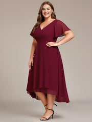 Chic Plus Size A-Line Chiffon V-Neck Bridesmaid Dress with Sleeves