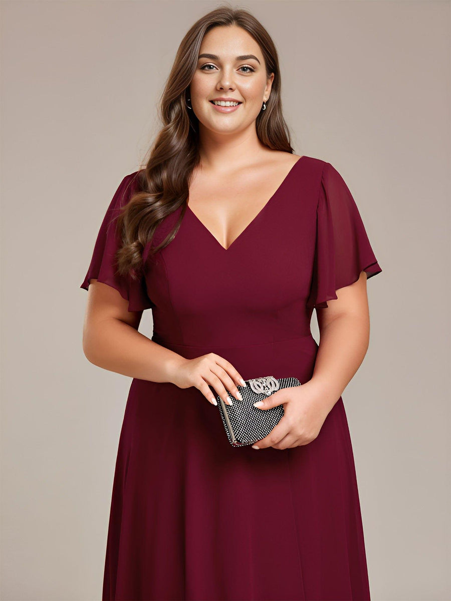 Gorgeous Flowing Chiffon V-Neck A-Line Bridesmaid Dress with Ruffle Sleeves