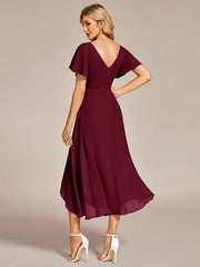 Gorgeous Flowing Chiffon V-Neck A-Line Bridesmaid Dress with Ruffle Sleeves