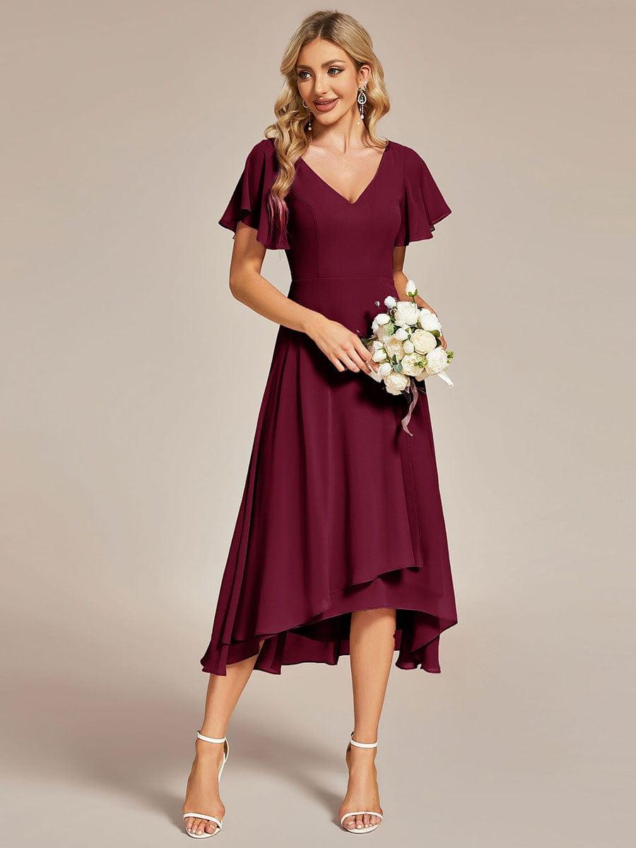 Gorgeous Flowing Chiffon V-Neck A-Line Bridesmaid Dress with Ruffle Sleeves