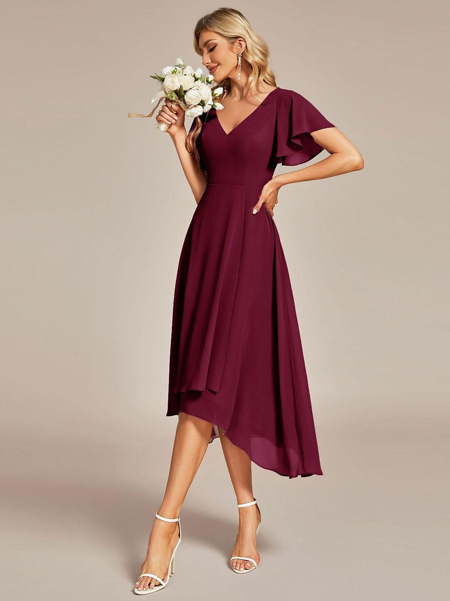 Gorgeous Flowing Chiffon V-Neck A-Line Bridesmaid Dress with Ruffle Sleeves