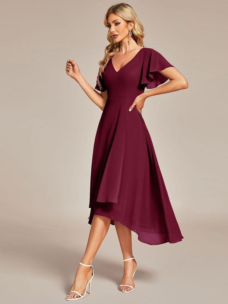 Gorgeous Flowing Chiffon V-Neck A-Line Bridesmaid Dress with Ruffle Sleeves