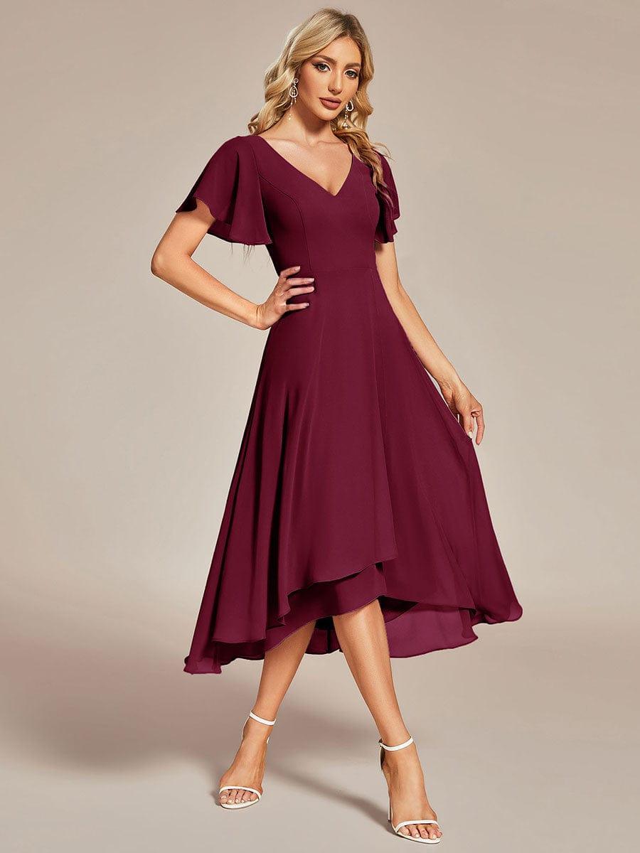 Gorgeous Flowing Chiffon V-Neck A-Line Bridesmaid Dress with Ruffle Sleeves