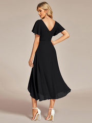 Gorgeous Flowing Chiffon V-Neck A-Line Bridesmaid Dress with Ruffle Sleeves