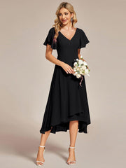 Gorgeous Flowing Chiffon V-Neck A-Line Bridesmaid Dress with Ruffle Sleeves