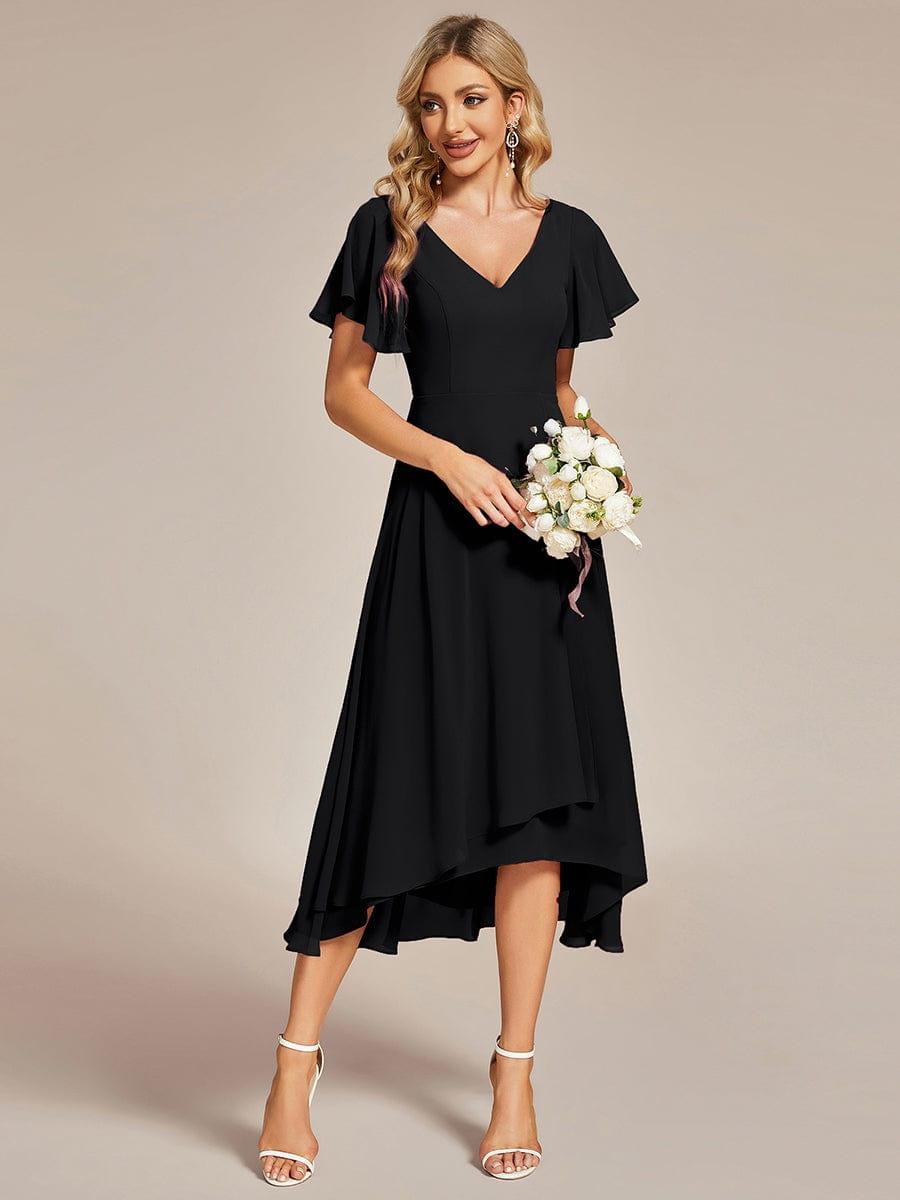 Gorgeous Flowing Chiffon V-Neck A-Line Bridesmaid Dress with Ruffle Sleeves