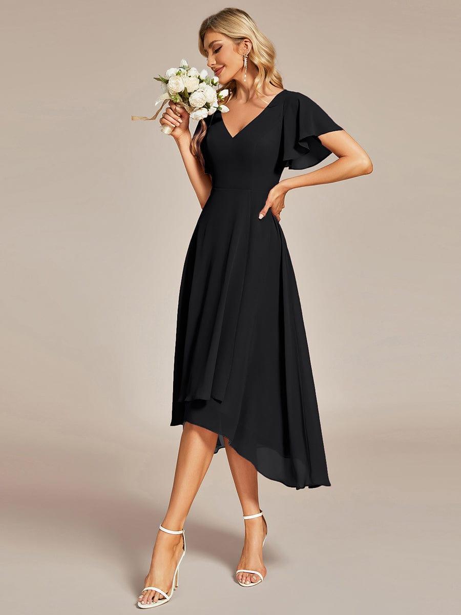 Gorgeous Flowing Chiffon V-Neck A-Line Bridesmaid Dress with Ruffle Sleeves