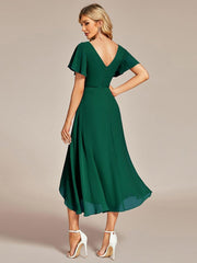 Gorgeous Flowing Chiffon V-Neck A-Line Bridesmaid Dress with Ruffle Sleeves