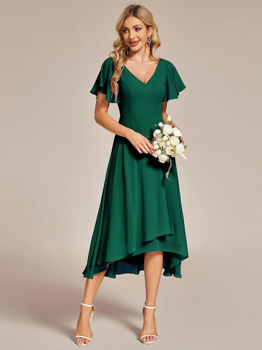 Gorgeous Flowing Chiffon V-Neck A-Line Bridesmaid Dress with Ruffle Sleeves