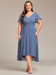 Gorgeous Flowing Chiffon V-Neck A-Line Bridesmaid Dress with Ruffle Sleeves