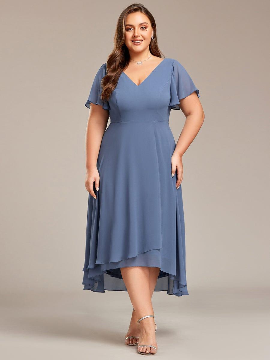 Gorgeous Flowing Chiffon V-Neck A-Line Bridesmaid Dress with Ruffle Sleeves