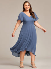 Chic Plus Size A-Line Chiffon V-Neck Bridesmaid Dress with Sleeves
