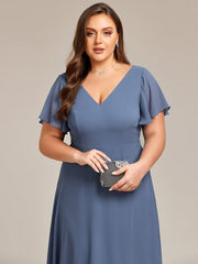 Gorgeous Flowing Chiffon V-Neck A-Line Bridesmaid Dress with Ruffle Sleeves