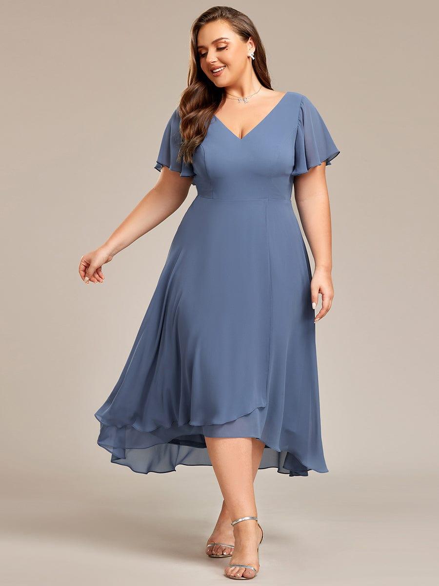 Chic Plus Size A-Line Chiffon V-Neck Bridesmaid Dress with Sleeves