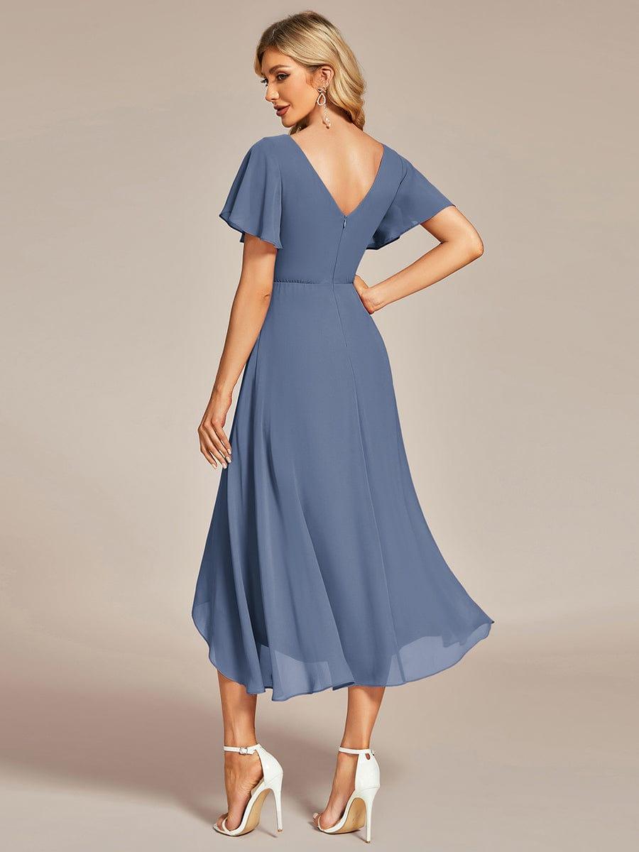 Gorgeous Flowing Chiffon V-Neck A-Line Bridesmaid Dress with Ruffle Sleeves