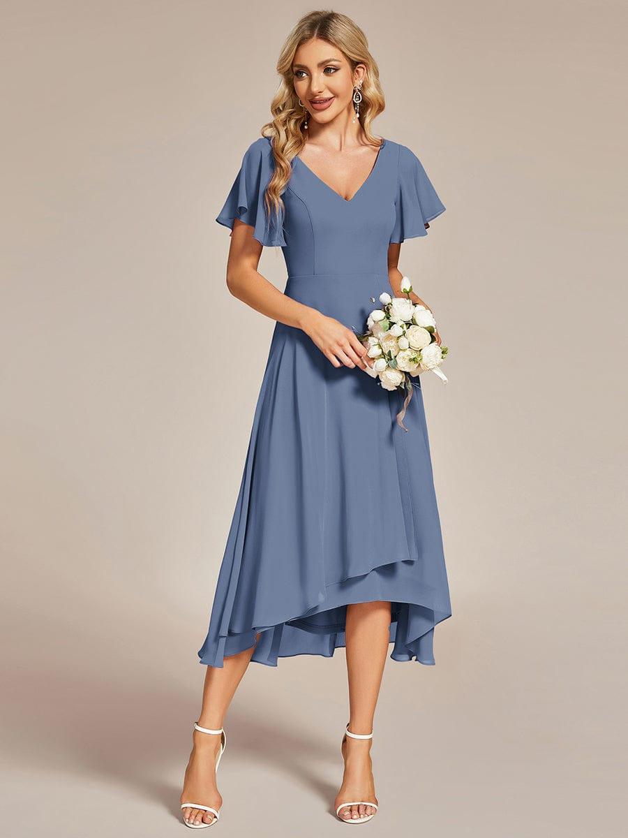 Gorgeous Flowing Chiffon V-Neck A-Line Bridesmaid Dress with Ruffle Sleeves
