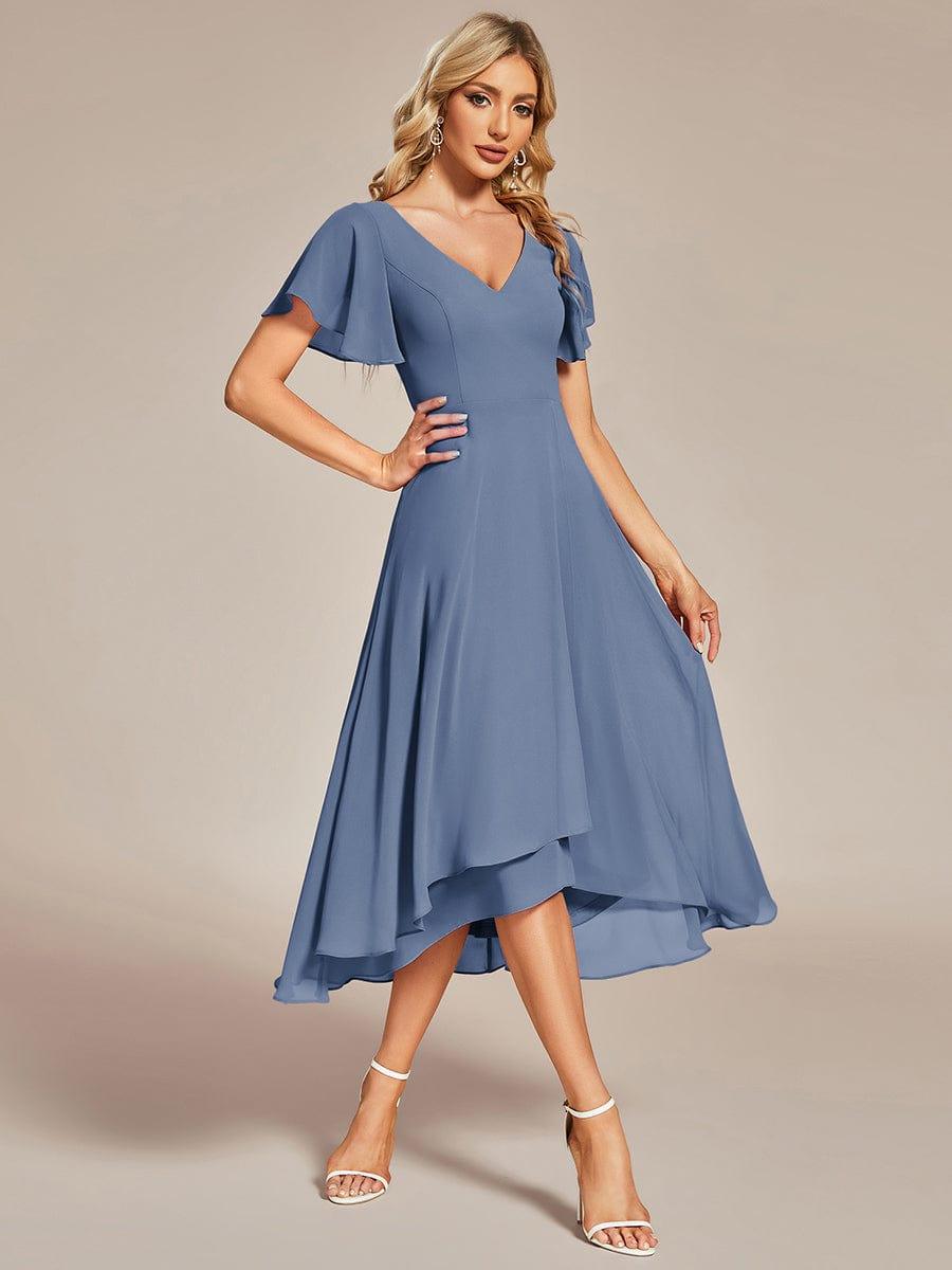 Gorgeous Flowing Chiffon V-Neck A-Line Bridesmaid Dress with Ruffle Sleeves