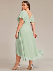 Gorgeous Flowing Chiffon V-Neck A-Line Bridesmaid Dress with Ruffle Sleeves