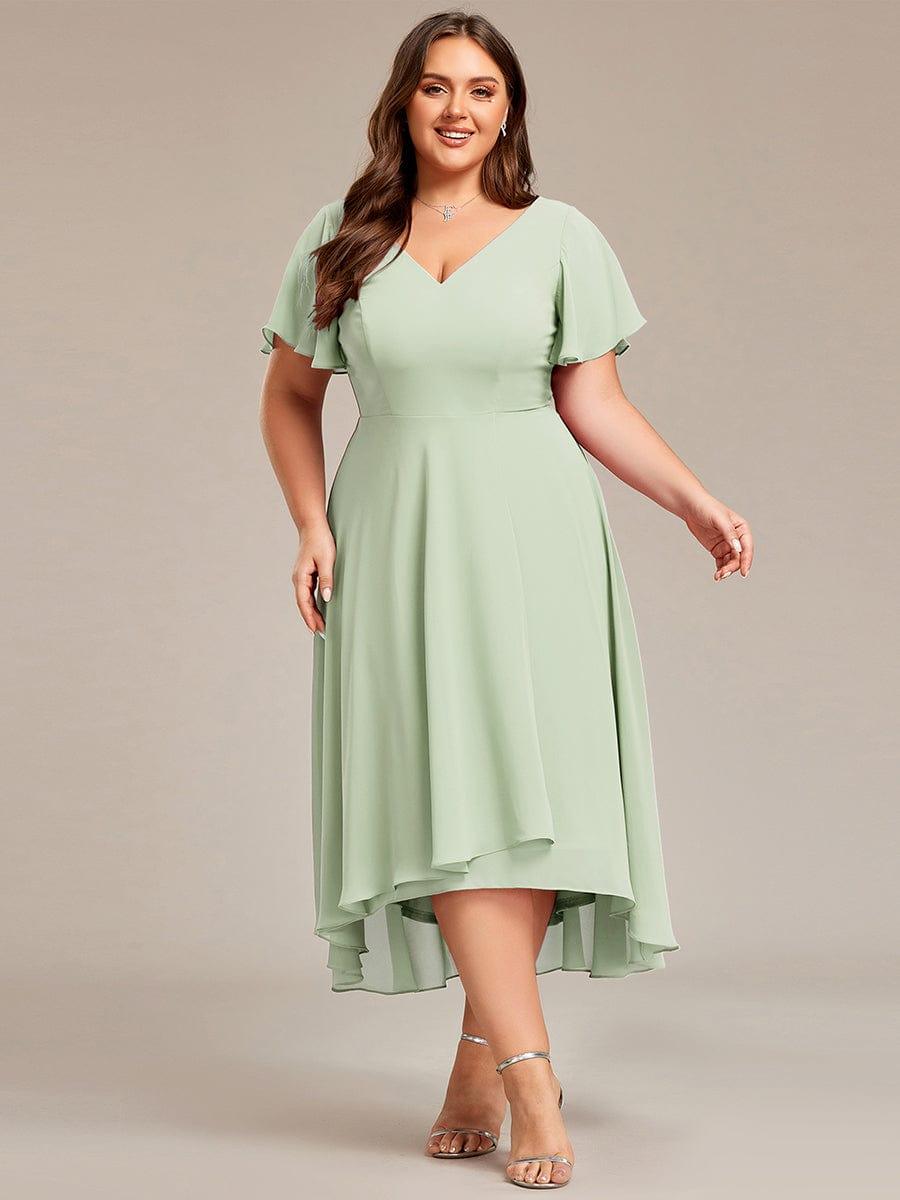 Gorgeous Flowing Chiffon V-Neck A-Line Bridesmaid Dress with Ruffle Sleeves