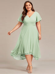 Gorgeous Flowing Chiffon V-Neck A-Line Bridesmaid Dress with Ruffle Sleeves