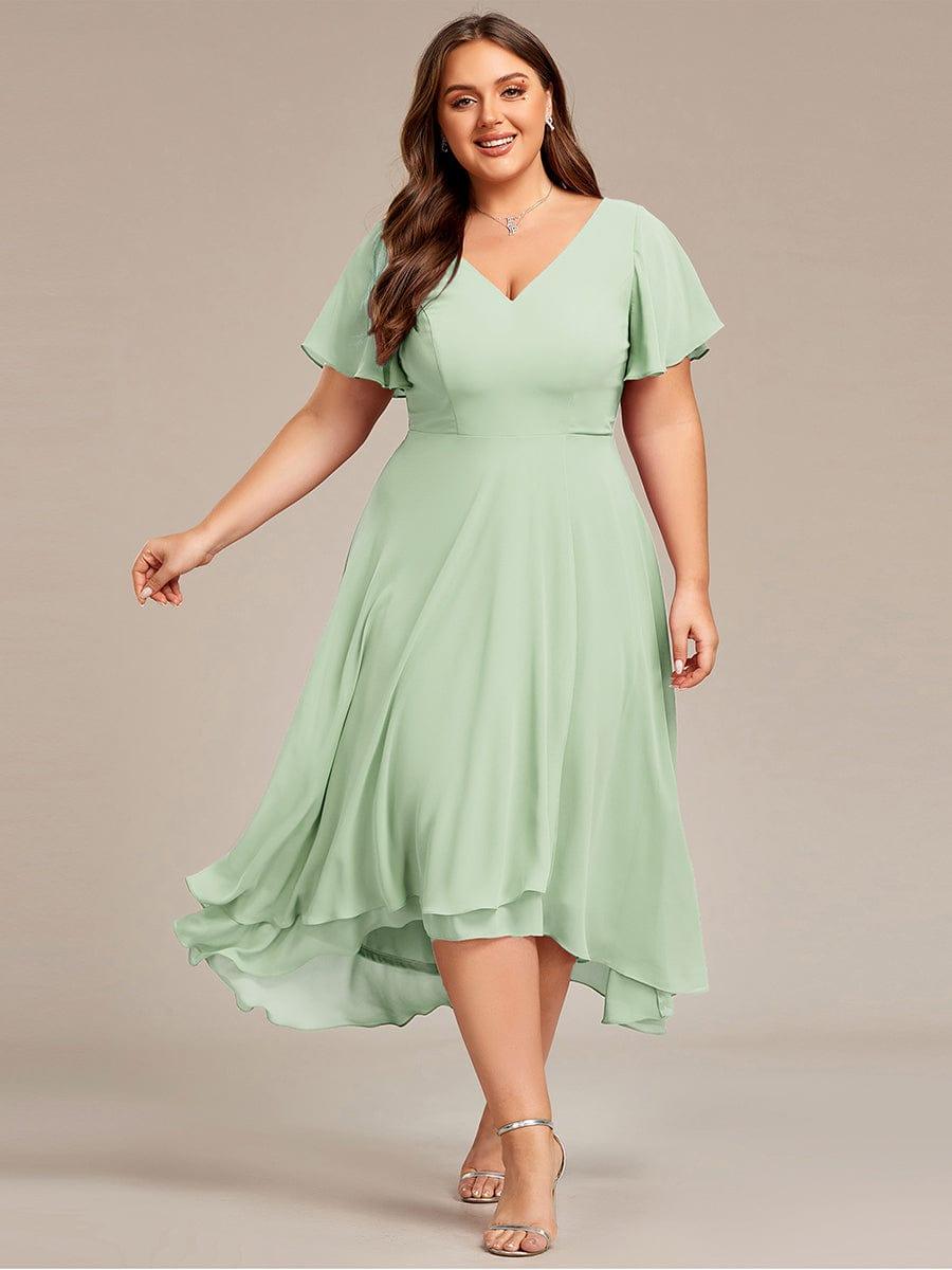 Gorgeous Flowing Chiffon V-Neck A-Line Bridesmaid Dress with Ruffle Sleeves