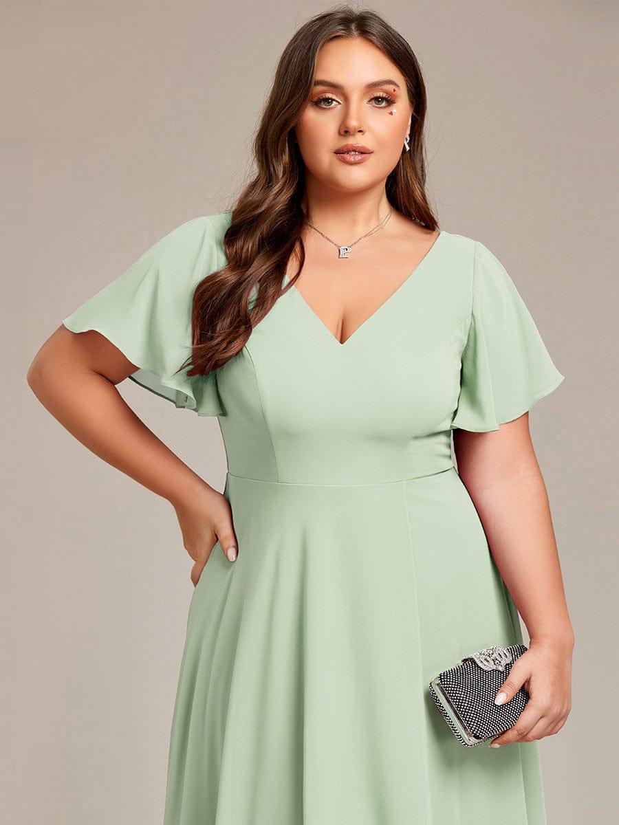 Gorgeous Flowing Chiffon V-Neck A-Line Bridesmaid Dress with Ruffle Sleeves