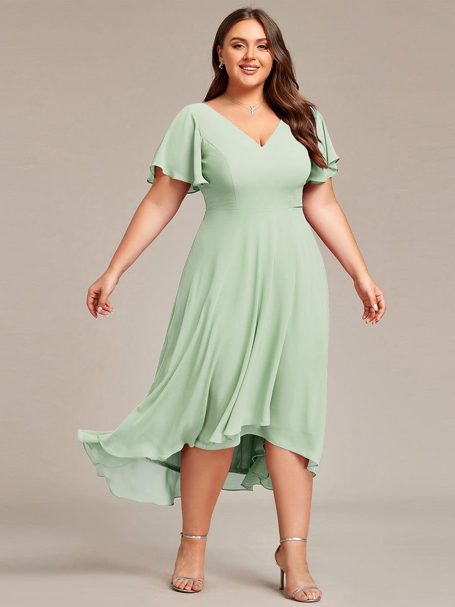 Gorgeous Flowing Chiffon V-Neck A-Line Bridesmaid Dress with Ruffle Sleeves