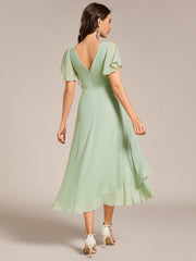 Gorgeous Flowing Chiffon V-Neck A-Line Bridesmaid Dress with Ruffle Sleeves