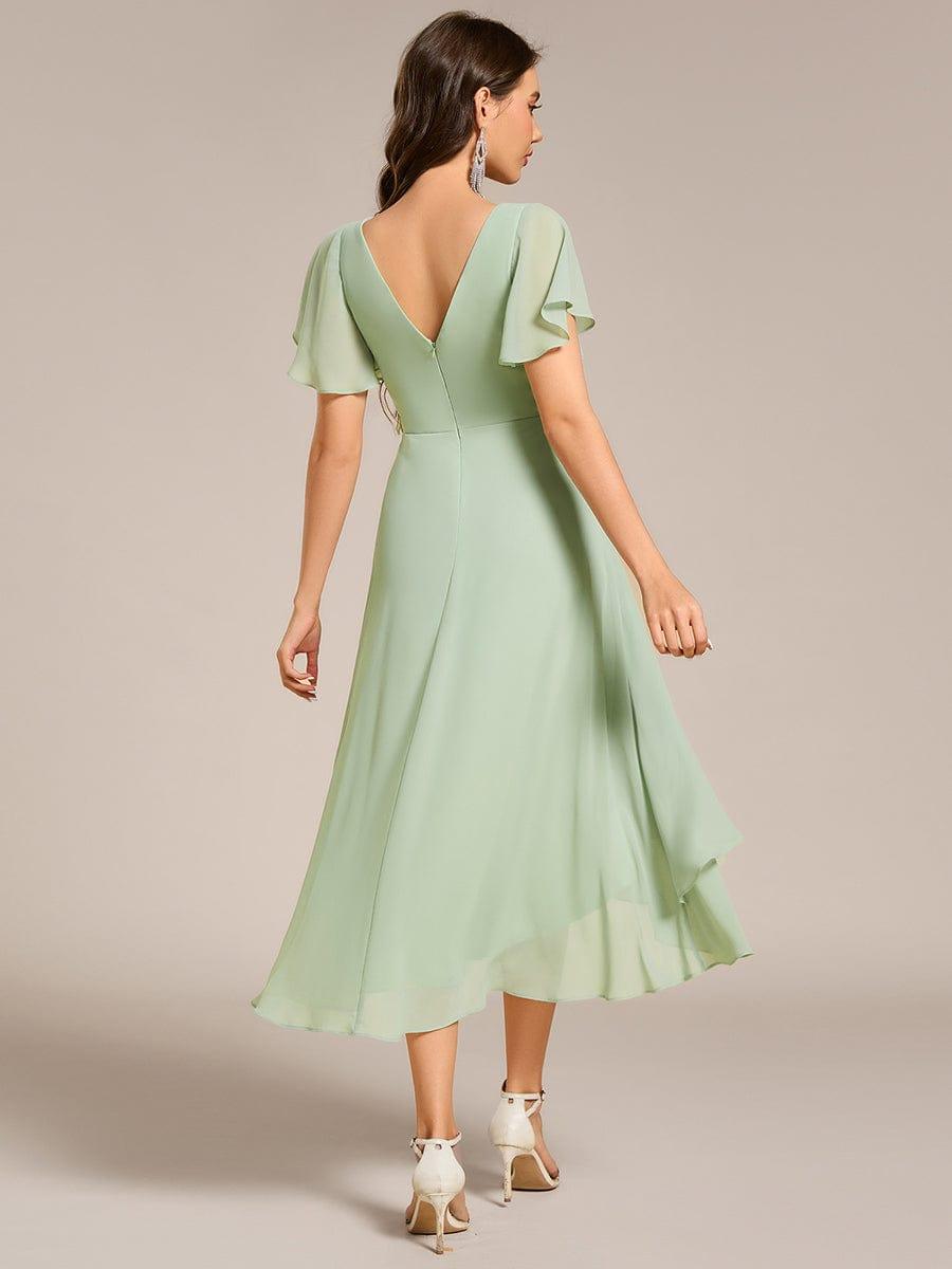Gorgeous Flowing Chiffon V-Neck A-Line Bridesmaid Dress with Ruffle Sleeves