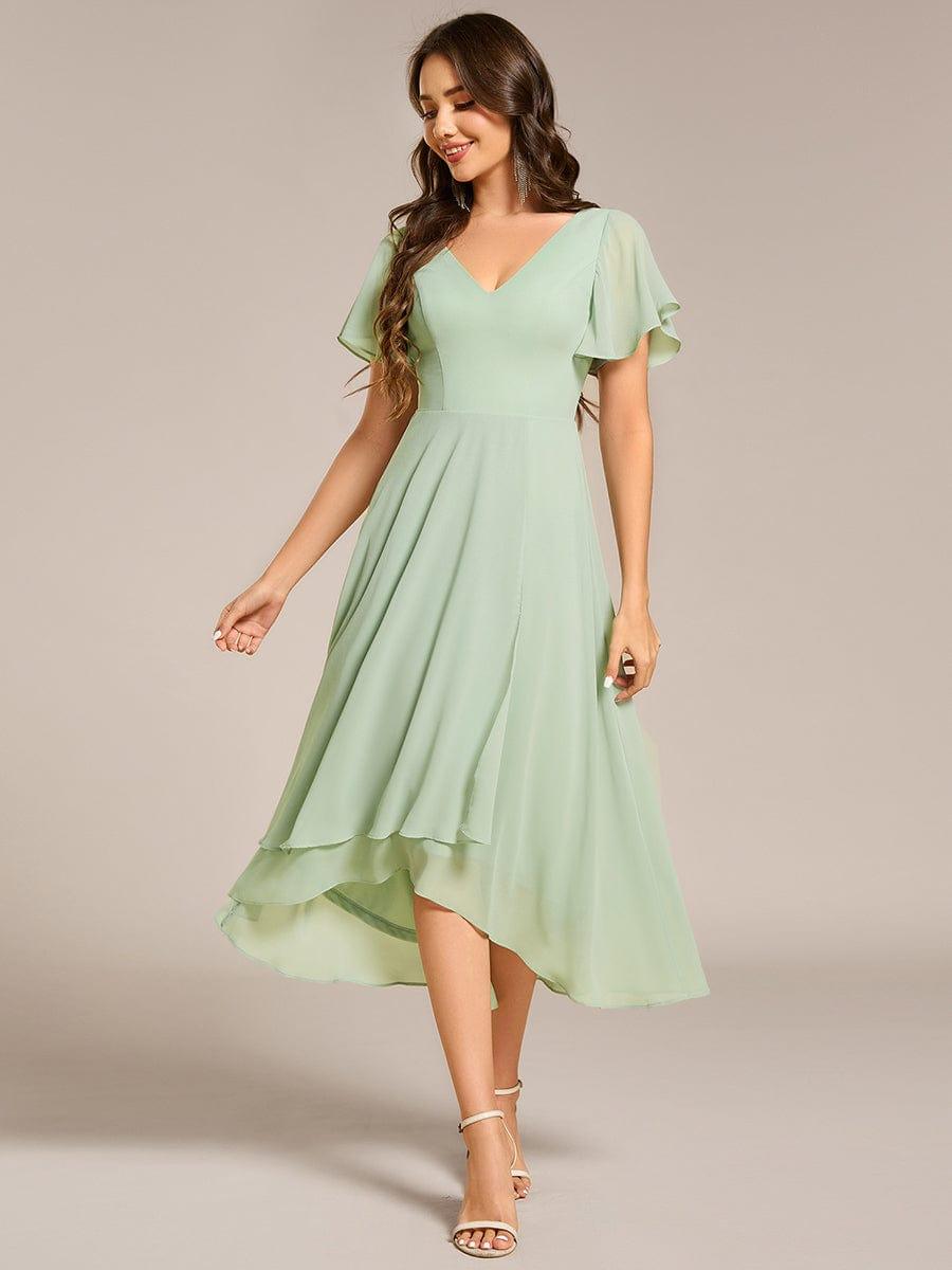 Gorgeous Flowing Chiffon V-Neck A-Line Bridesmaid Dress with Ruffle Sleeves