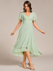 Gorgeous Flowing Chiffon V-Neck A-Line Bridesmaid Dress with Ruffle Sleeves