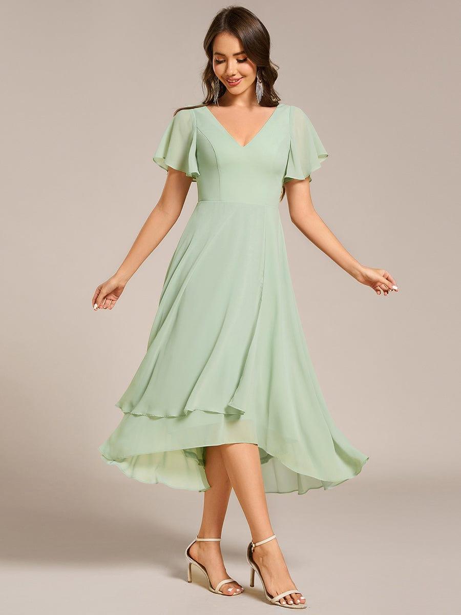 Gorgeous Flowing Chiffon V-Neck A-Line Bridesmaid Dress with Ruffle Sleeves