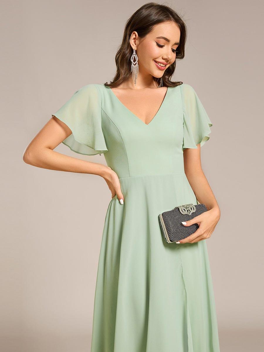 Gorgeous Flowing Chiffon V-Neck A-Line Bridesmaid Dress with Ruffle Sleeves