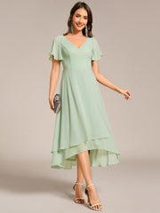 Gorgeous Flowing Chiffon V-Neck A-Line Bridesmaid Dress with Ruffle Sleeves