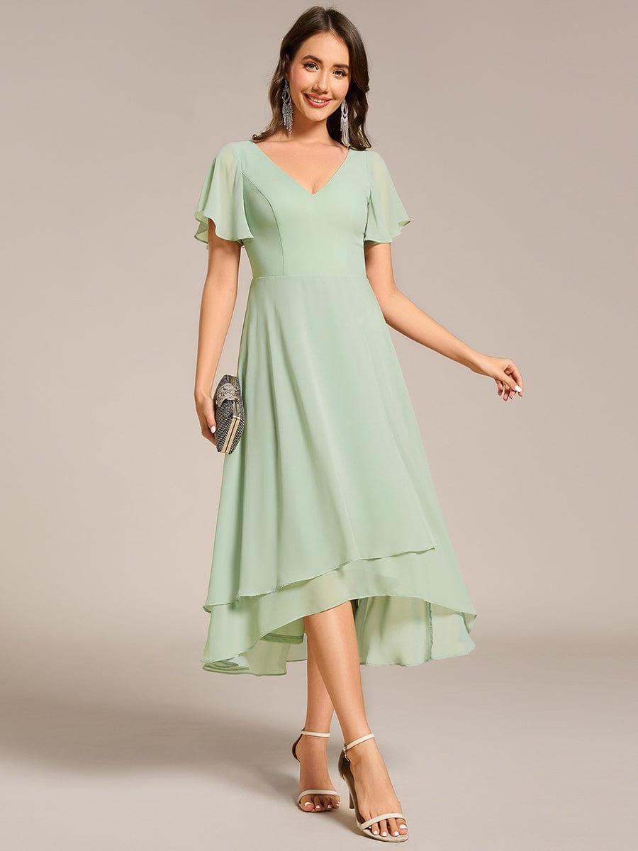 Gorgeous Flowing Chiffon V-Neck A-Line Bridesmaid Dress with Ruffle Sleeves