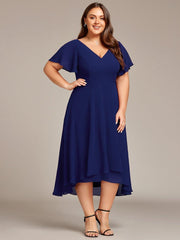 Chic Plus Size A-Line Chiffon V-Neck Bridesmaid Dress with Sleeves