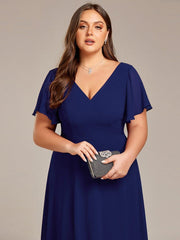 Gorgeous Flowing Chiffon V-Neck A-Line Bridesmaid Dress with Ruffle Sleeves