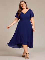 Gorgeous Flowing Chiffon V-Neck A-Line Bridesmaid Dress with Ruffle Sleeves