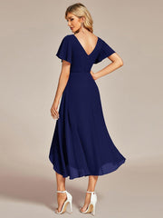 Gorgeous Flowing Chiffon V-Neck A-Line Bridesmaid Dress with Ruffle Sleeves
