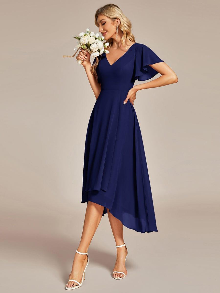 Gorgeous Flowing Chiffon V-Neck A-Line Bridesmaid Dress with Ruffle Sleeves