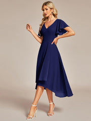 Gorgeous Flowing Chiffon V-Neck A-Line Bridesmaid Dress with Ruffle Sleeves