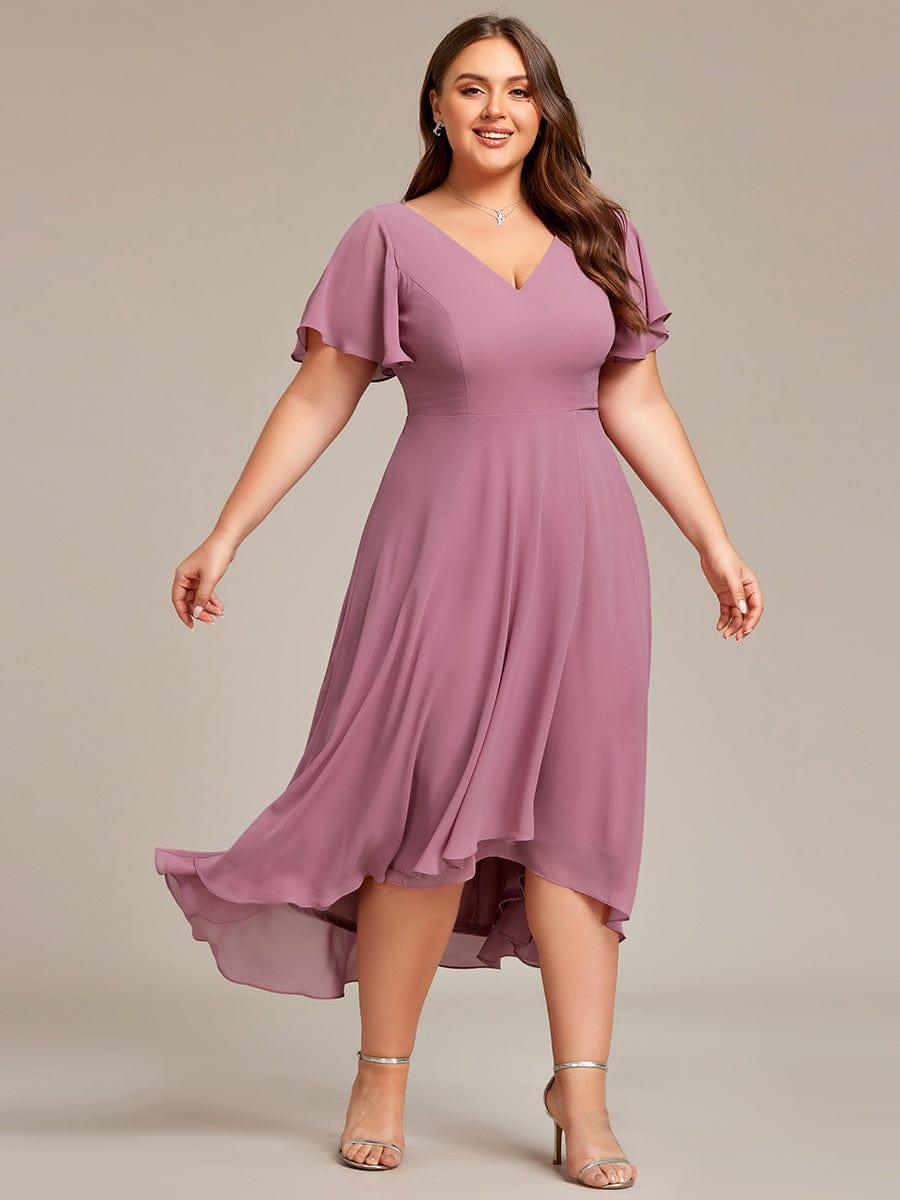Chic Plus Size A-Line Chiffon V-Neck Bridesmaid Dress with Sleeves