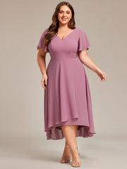 Gorgeous Flowing Chiffon V-Neck A-Line Bridesmaid Dress with Ruffle Sleeves