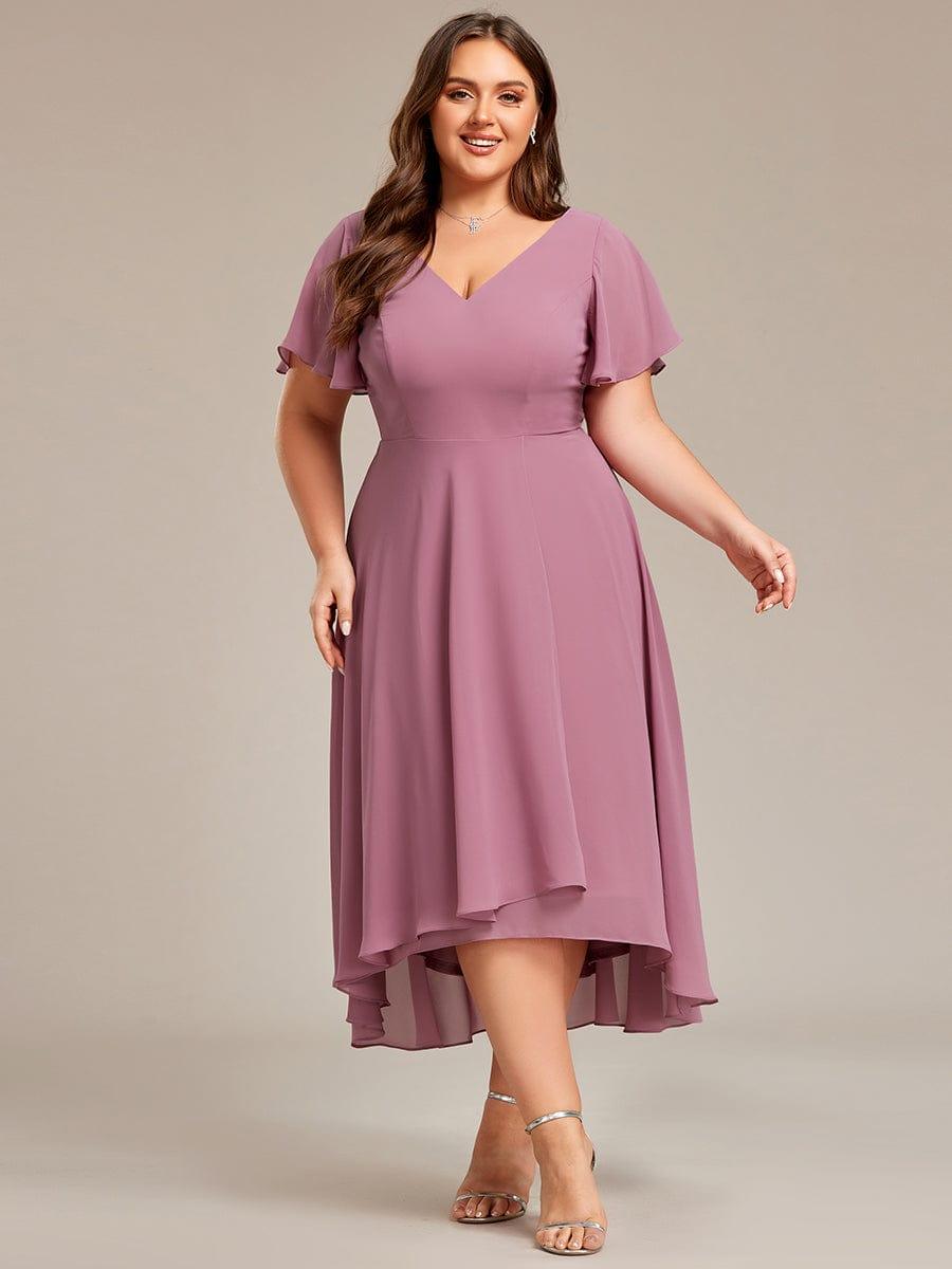 Gorgeous Flowing Chiffon V-Neck A-Line Bridesmaid Dress with Ruffle Sleeves