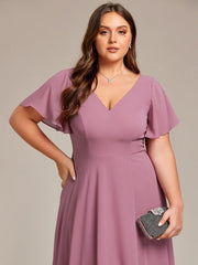 Gorgeous Flowing Chiffon V-Neck A-Line Bridesmaid Dress with Ruffle Sleeves