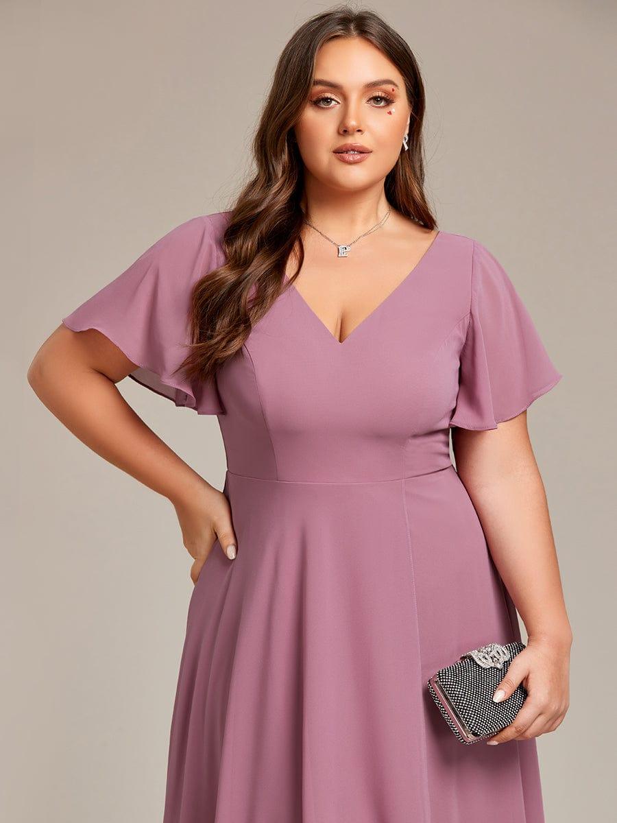 Chic Plus Size A-Line Chiffon V-Neck Bridesmaid Dress with Sleeves