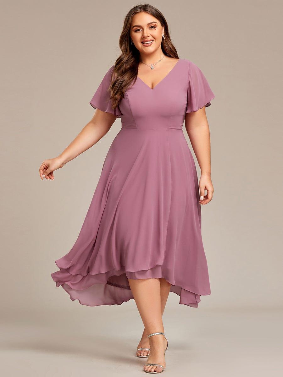 Chic Plus Size A-Line Chiffon V-Neck Bridesmaid Dress with Sleeves