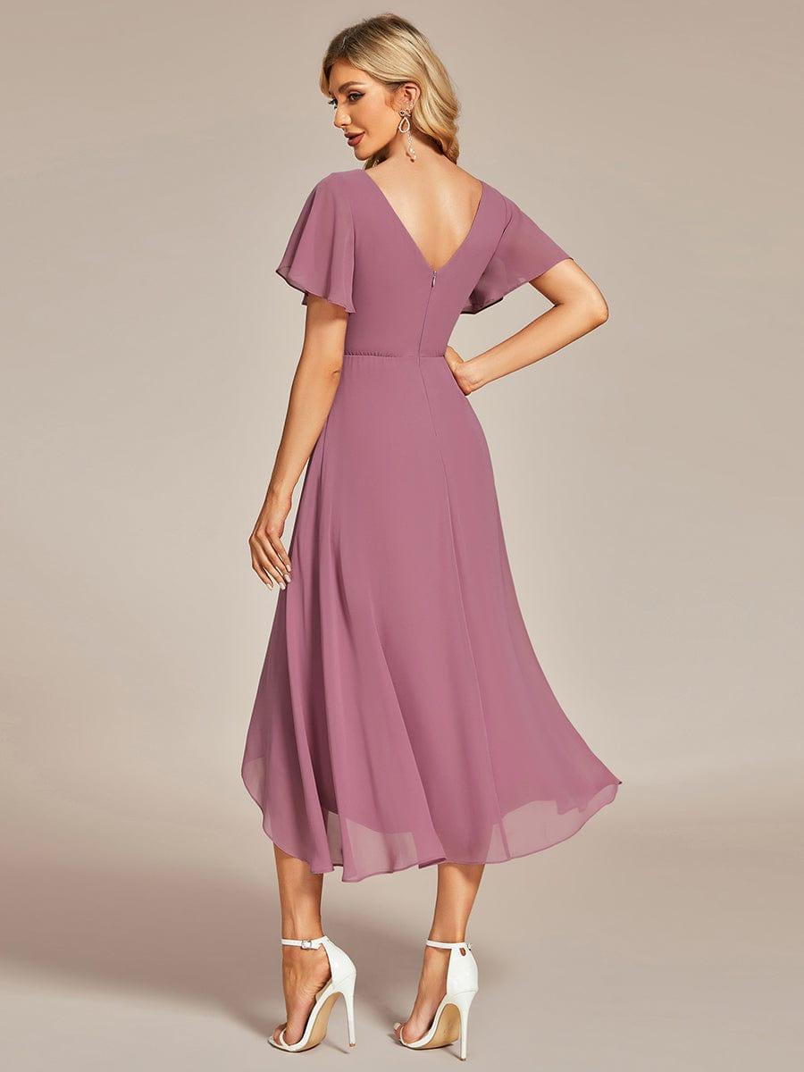 Gorgeous Flowing Chiffon V-Neck A-Line Bridesmaid Dress with Ruffle Sleeves