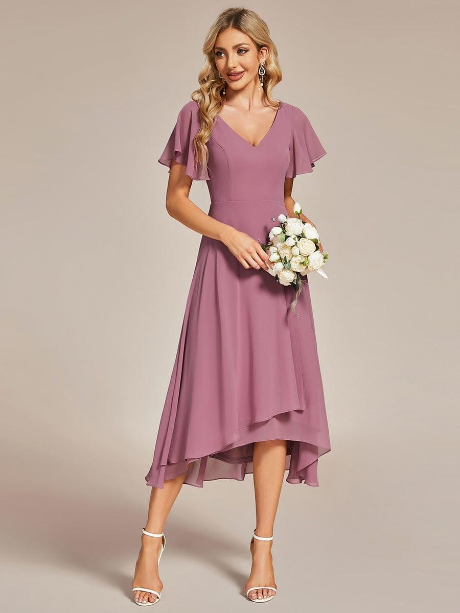 Gorgeous Flowing Chiffon V-Neck A-Line Bridesmaid Dress with Ruffle Sleeves